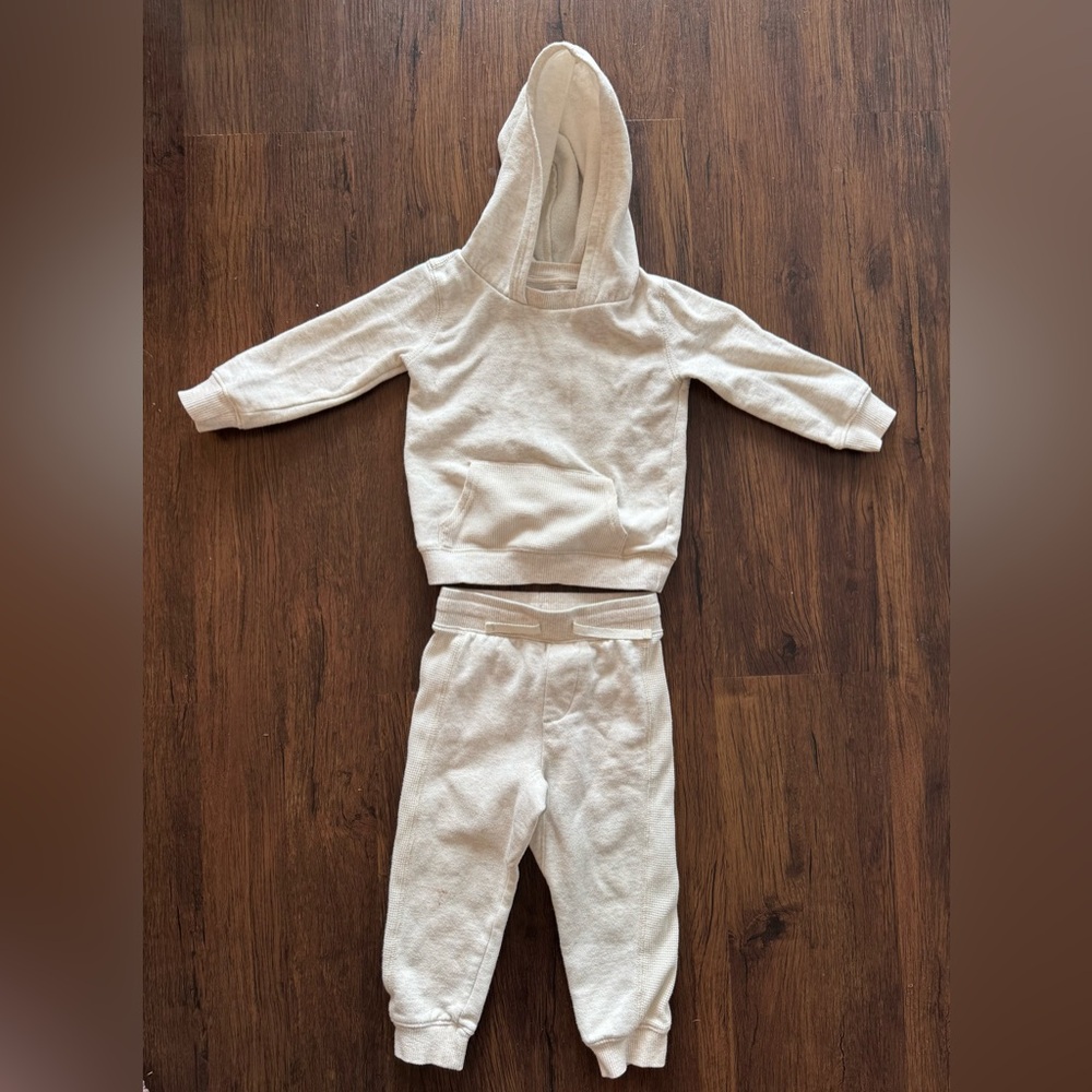 Toddler Girl or Boy Cream Hoodie and Jogger Set